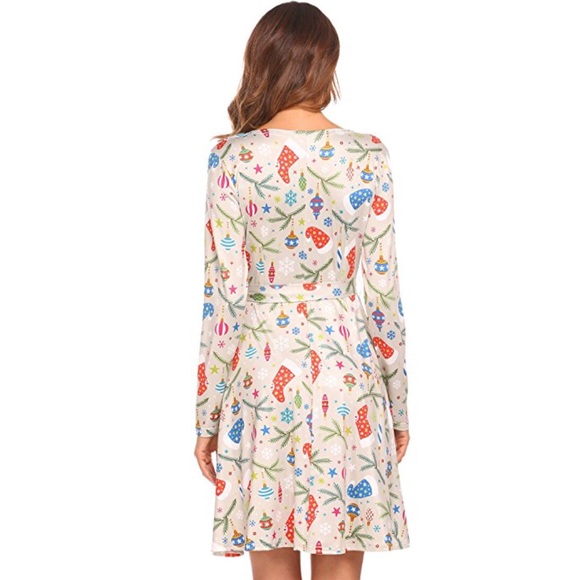 Christmas Festive Holiday Print V-Neck Wrap Dress - Picture 4 of 7